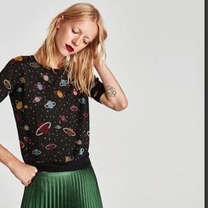 Zara knit space planet sweater top size small